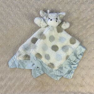 Little Giraffe Blue Lovey Security Blanket White Gray Polka Dots Circles Spots